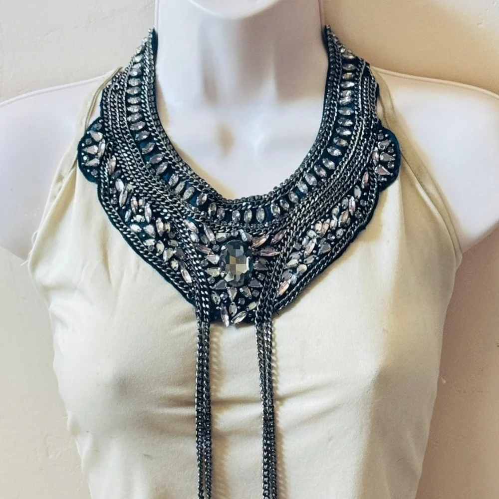 Haute‎ Hippie HH Necklace Crystal Collar beaded chain high end Designer BOHO 17